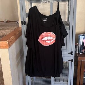 Torrid Black Supersoft Knit Top with Red Design